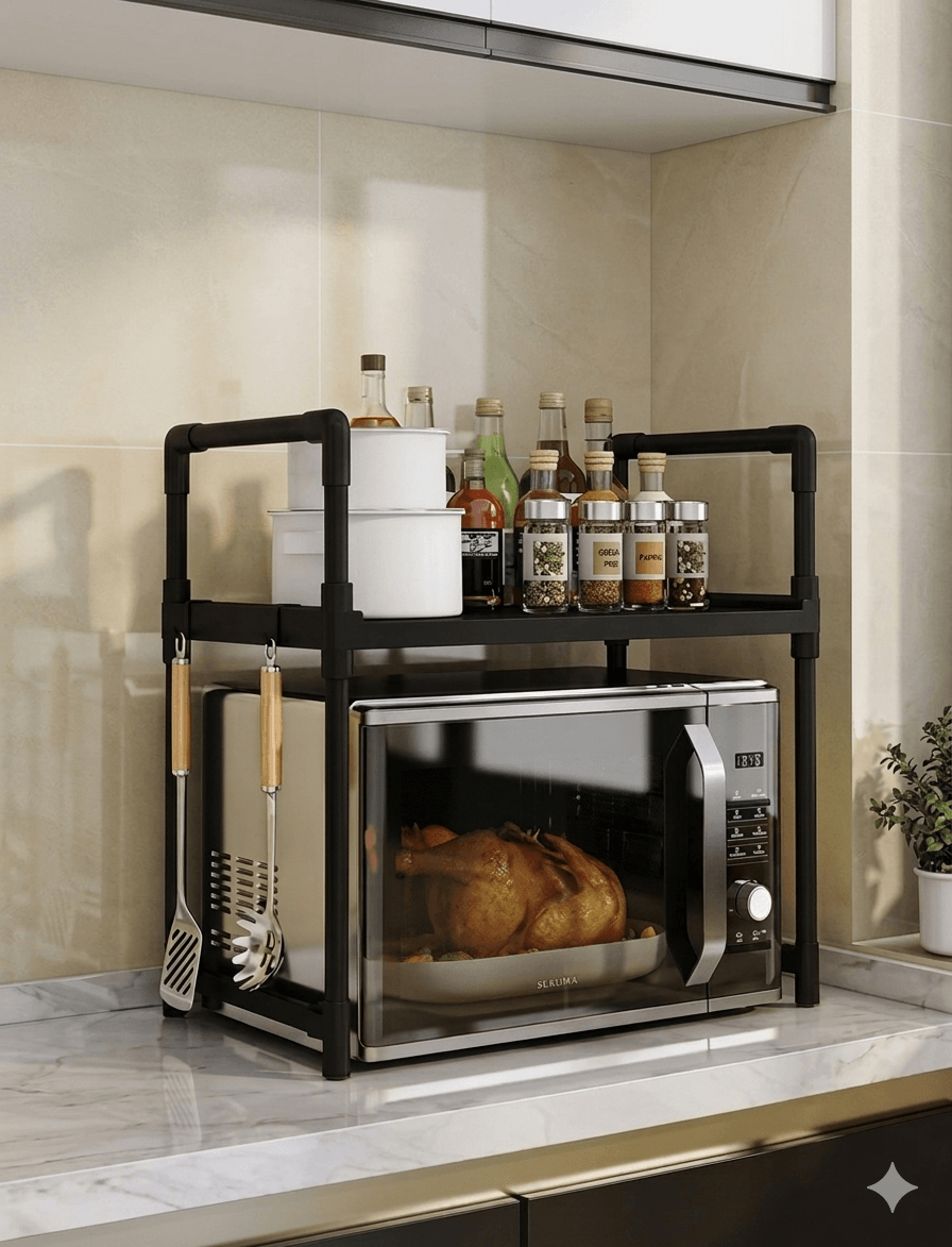 Heavy-Duty Multi-Purpose Plastic Microwave Organizer Rack