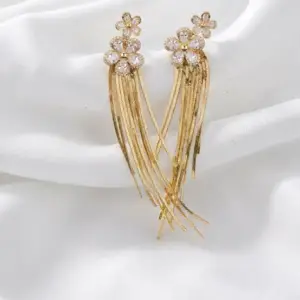 Luxury Crystal Flower Tassel Drop Earrings