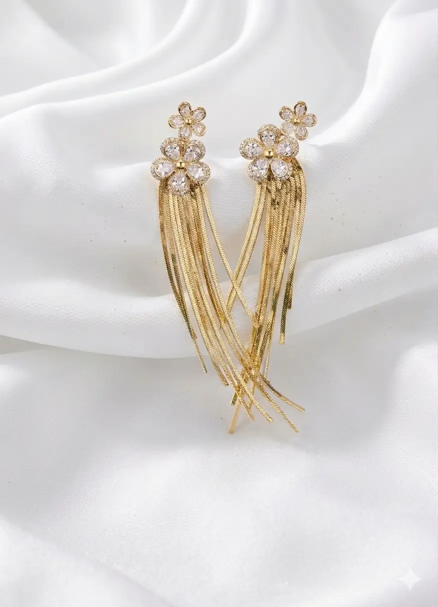 Luxury Crystal Flower Tassel Drop Earrings
