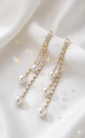 Premium Gold-Plated Geometric Crystal Tassel Earrings