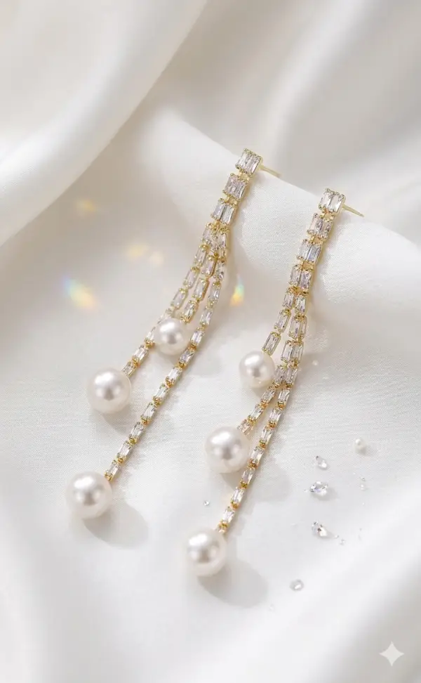 Premium Gold-Plated Geometric Crystal Tassel Earrings