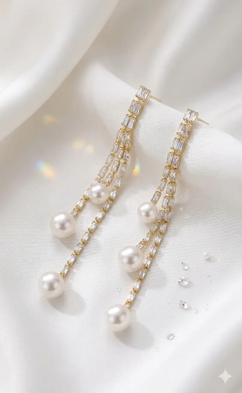 Premium Gold-Plated Geometric Crystal Tassel Earrings