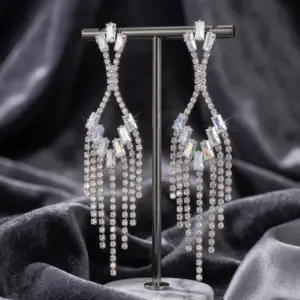 Luxury Crystal Drop Tassel Statement Earrings