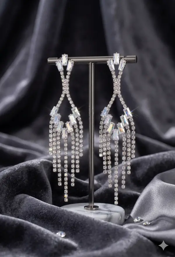 Luxury Crystal Drop Tassel Statement Earrings