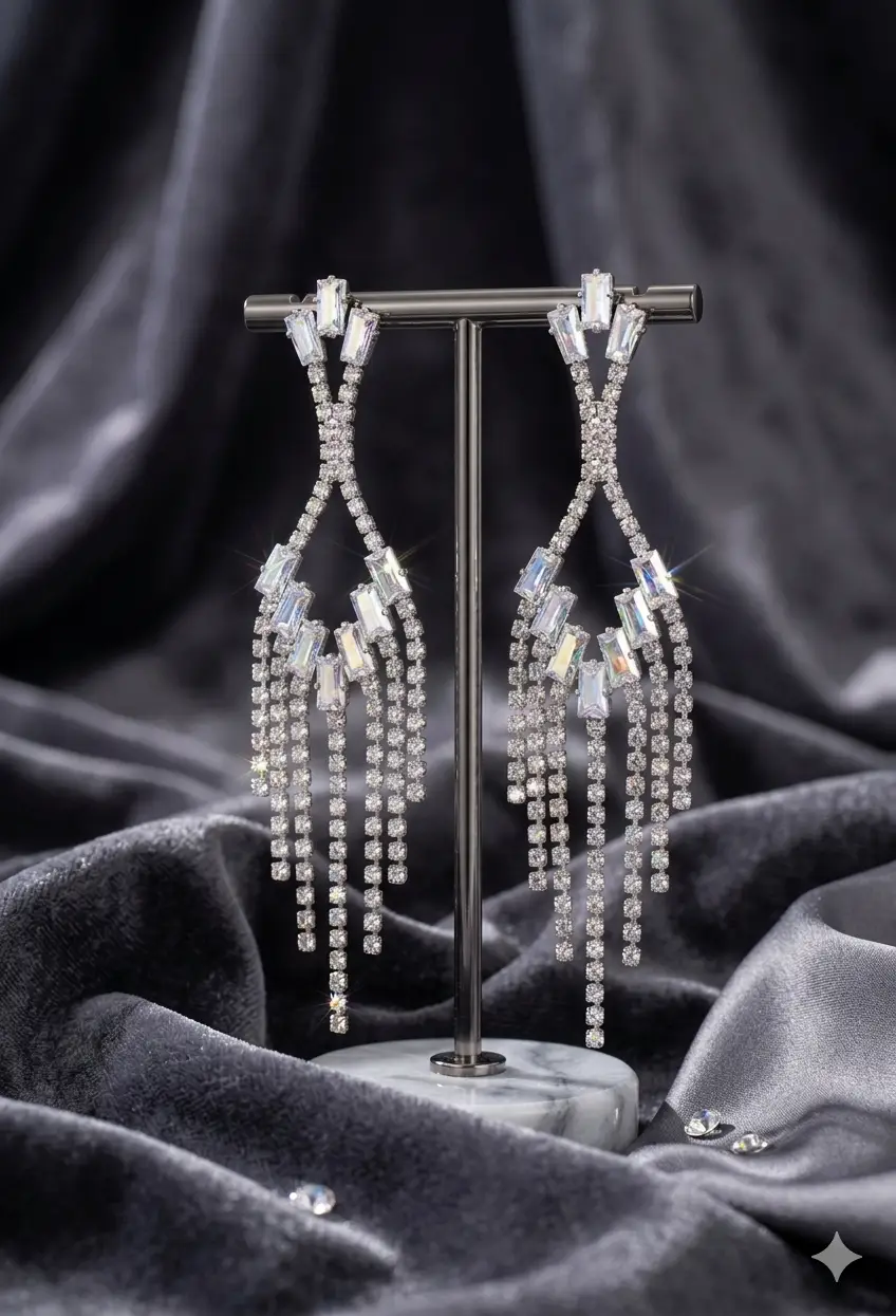 Luxury Crystal Drop Tassel Statement Earrings